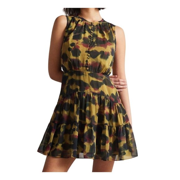 Ted Baker Womens Elvinia Animal Print Button-Up Mini Dress Size 2 US 6 - Picture 1 of 10